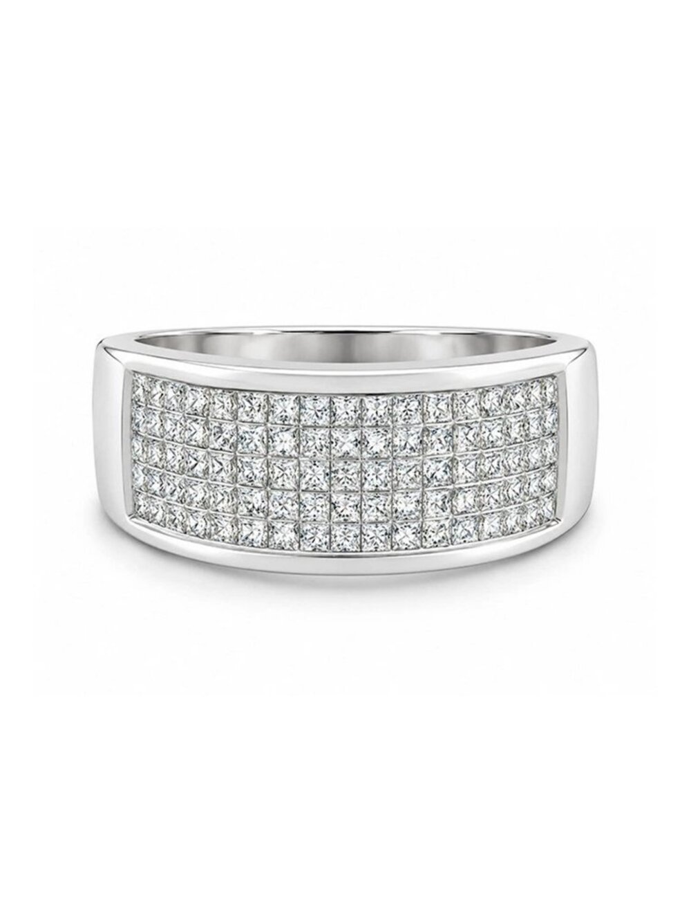 Genuine 1.80 Cts Diamonds 14k Solid White Gold Men's Ring